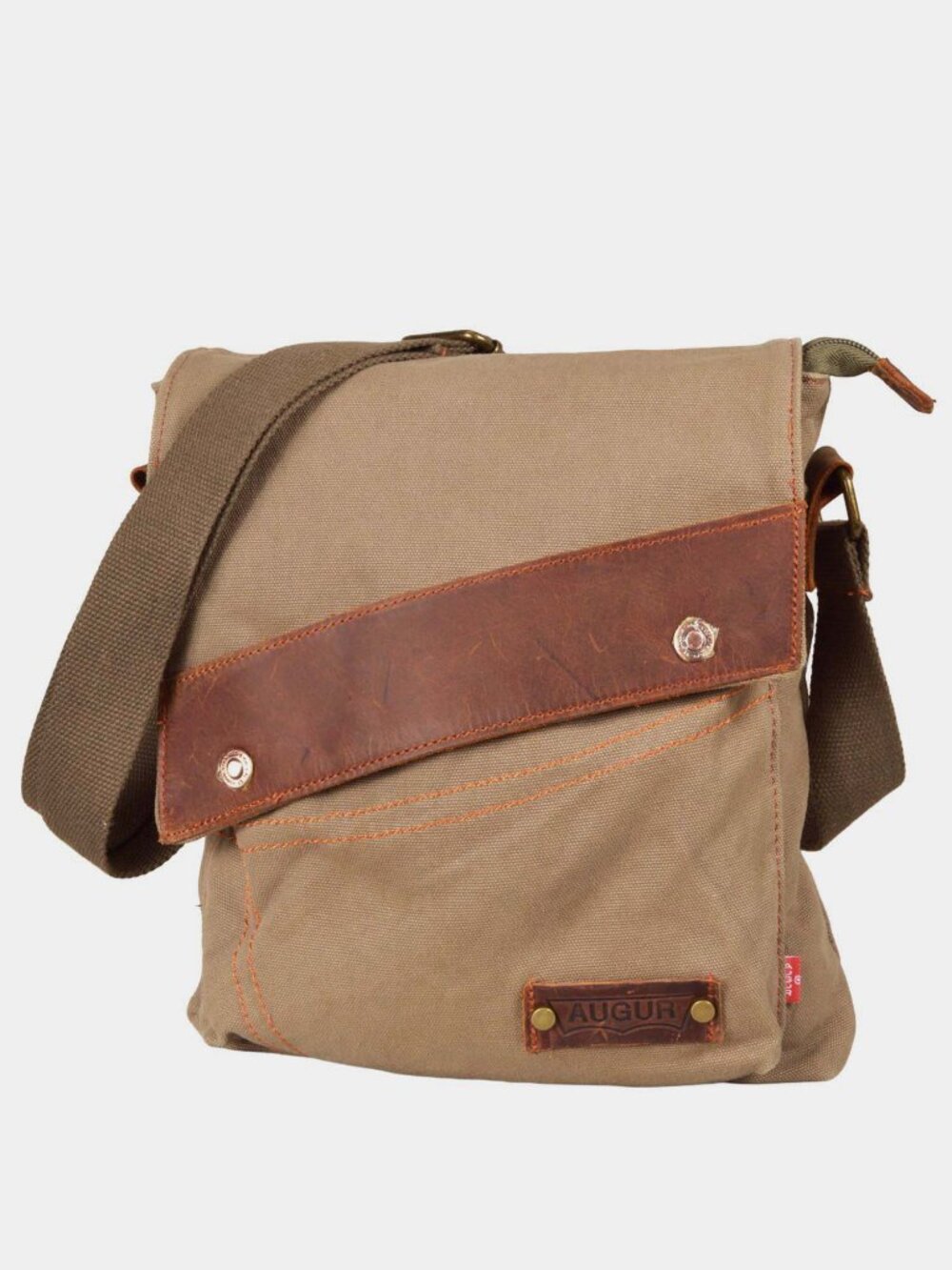 AUGUR Khaki Canvas & Leather Messenger Bag NICE!